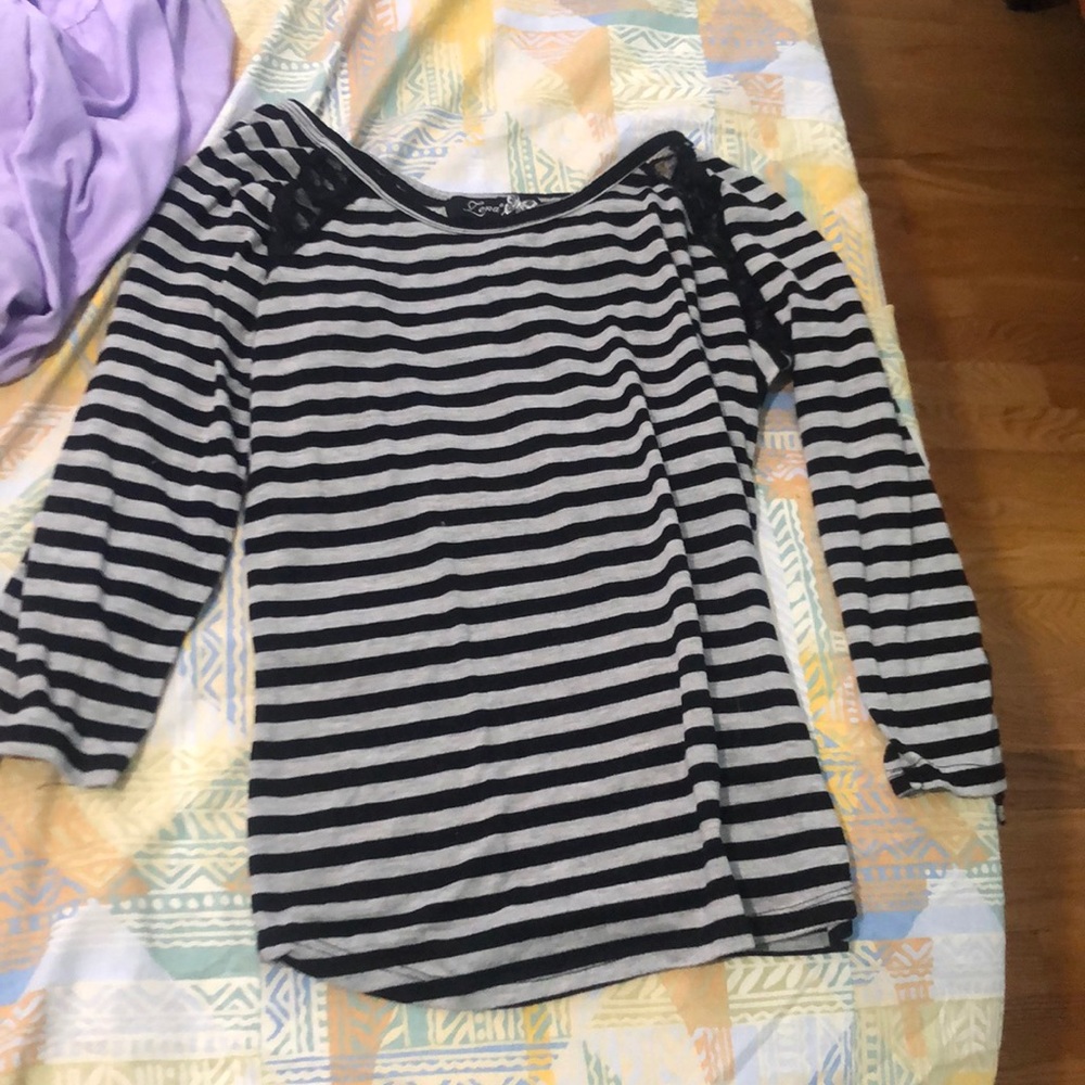 Grey and Black Long Sleeve Top